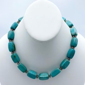 Faux Turquoise Stone Southwestern Tribal Inspired Silver Tone Spacer Necklace